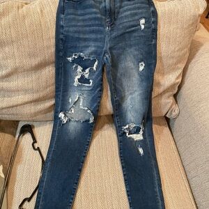American Eagle Outfitters Dark Blue Distressed Skinny Jeans